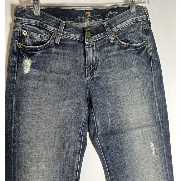 7 FOR ALL MANKIND - Flare Size 26 x 32 Blue Jeans Distressed Wash - PreOwned - Picture 3 of 8